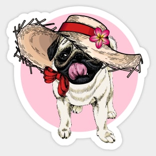 Flower Hat Dog Pug Sticker